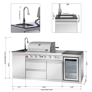 Outdoor Kitchen Island 85.2 Inch 4+1 Burner Propane Gas BBQ Grill 71500 BTU 304 Stainless Steel