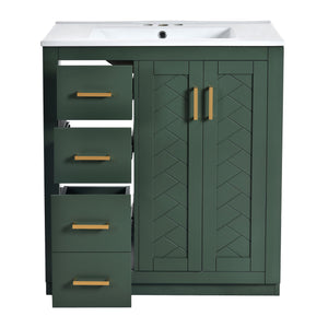Ceramic Sink Combo, Freestanding Vanity Set With 3 Drawers & Soft Closing Doors