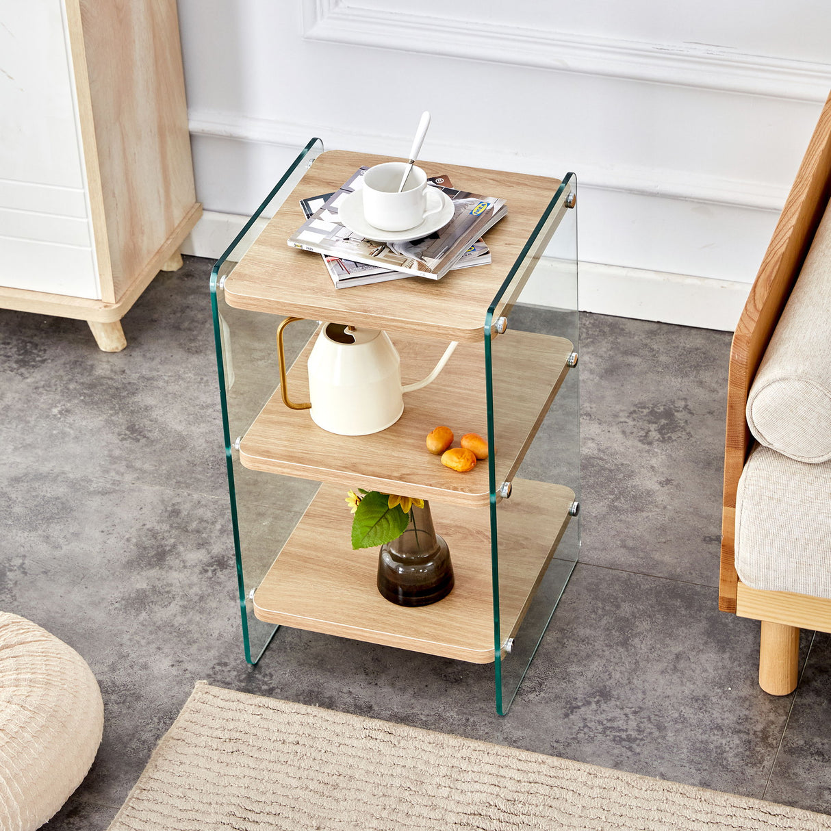 Modern 3 Layer Bedside Cabinet With Storage Function