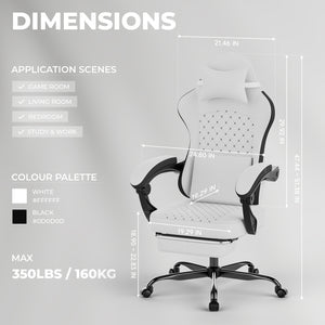 Gaming Chair with Massage, Ergonomic Design, White/Black