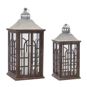 Wood-lantern-with-metal-lid-(set-of-2)-Outdoor-Lighting