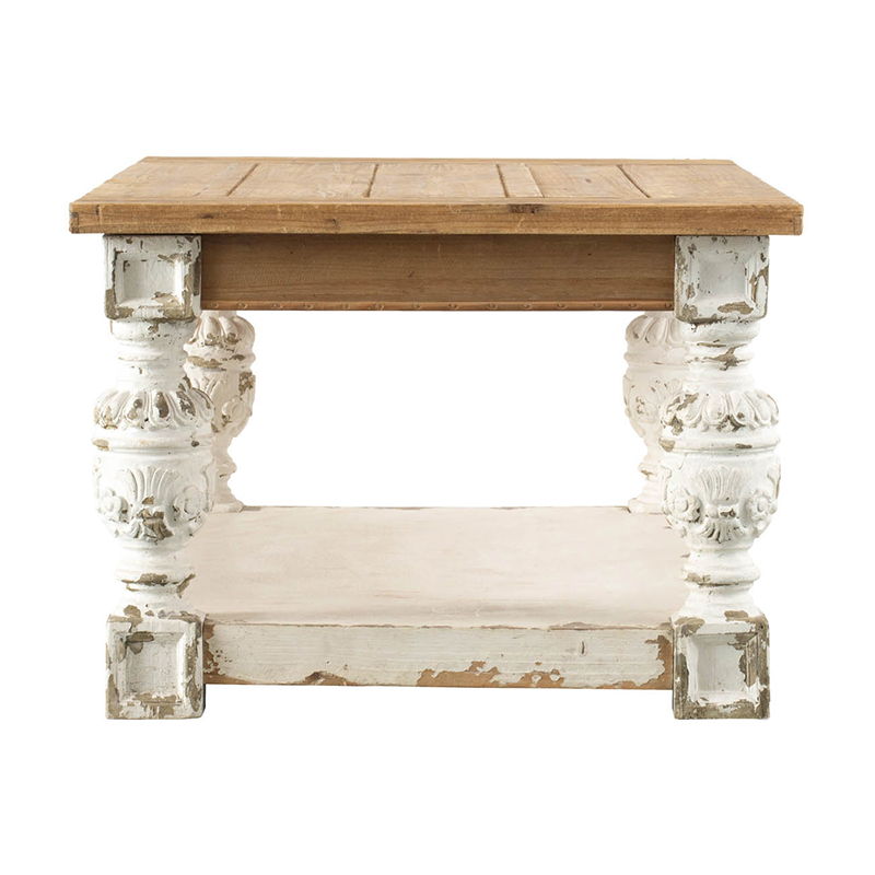 Rectangle Coffee Wooden Coffee Table, French Country Style - Brown / Antique White