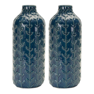 Ceramic leaf pattern vase (set of 2)