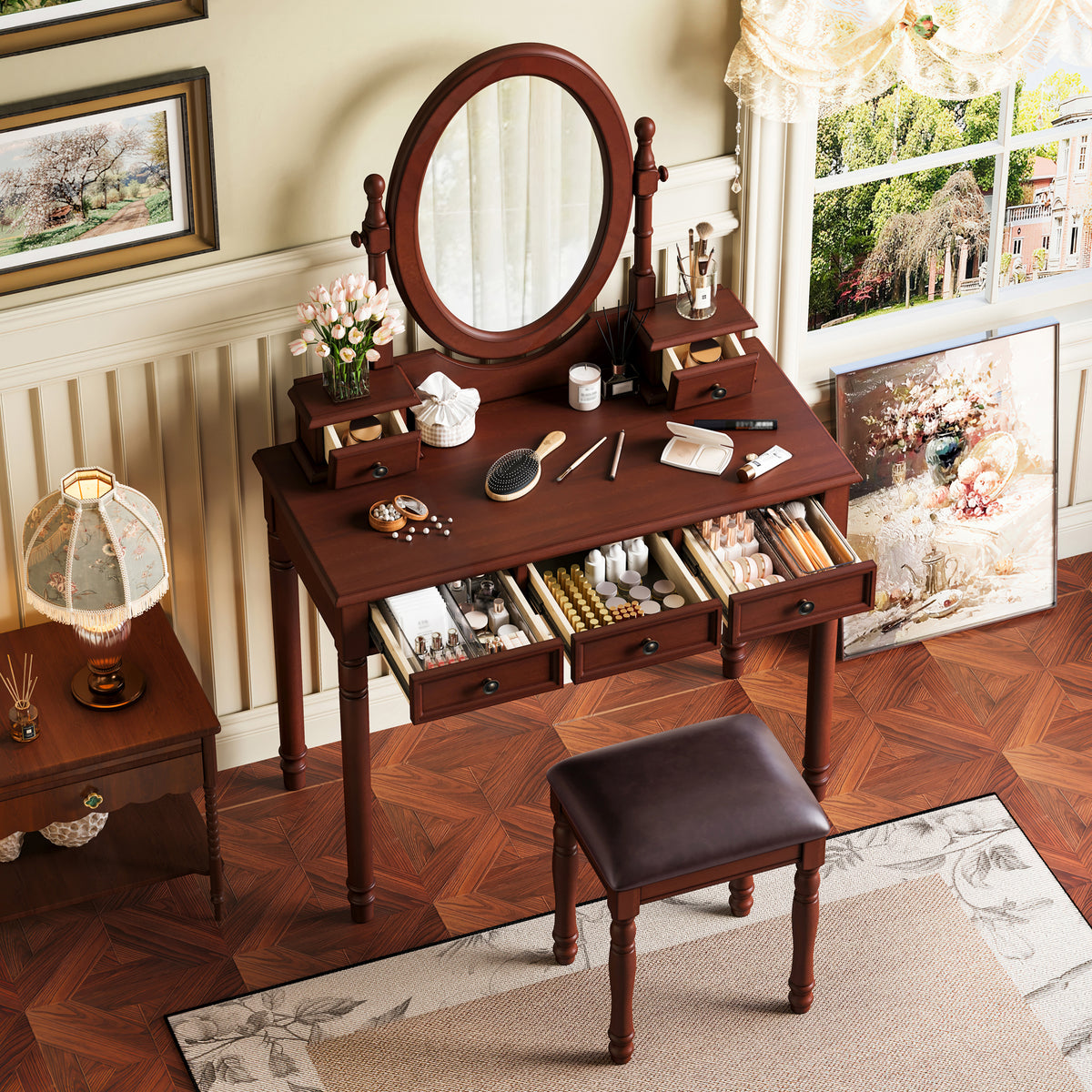Vintage Vanity Desk with Adjustable Angle Mirror