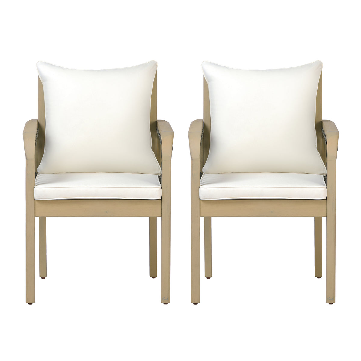 Outdoor Patio Acacia Wood Chairs With Woven Rope Arms (Set of 2)