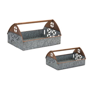 Galvanized-Metal-Barn-Caddy-Tray-(Set-of-2)-Serving-Trays