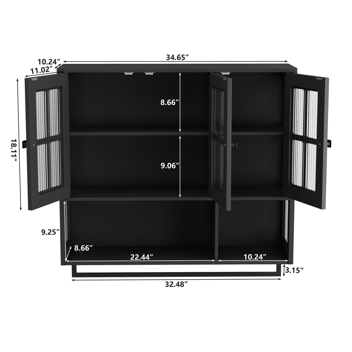 3 Door Wall Cabinet With Glass Door And Towel Bar