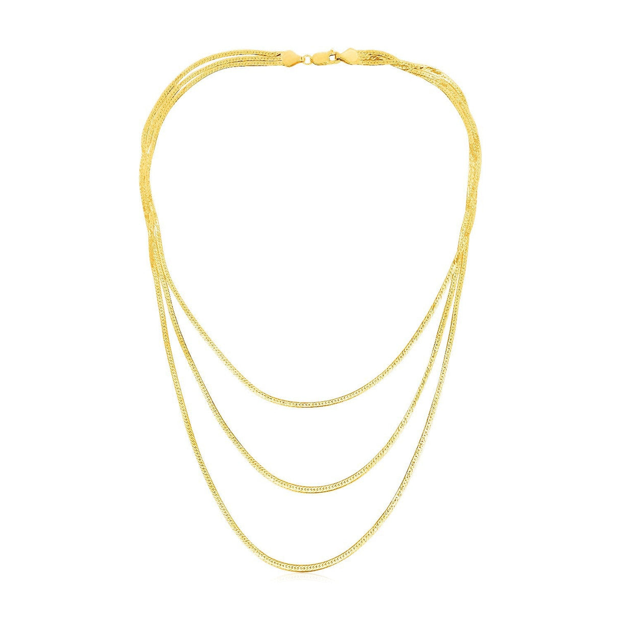 14k Yellow Gold Three Strand Herringbone Chain Necklace