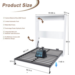 Queen Murphy Bed, Foldable Wall Bed, Space Saving Design For Bedrooms - White