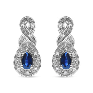 .925 Sterling Silver 4.5 x 3mm Pear Sapphire Gemstone and Diamond Accent Infinity Drop Stud Earrings (H-I Color, SI1-SI2 Clarity)