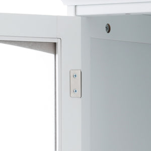 Tall Bathroom Storage Cabinet With Glass Doors, Free-Standing, Two Drawers, And Adjustable Shelves, Board, Painted Perfect For Displaying Your Favorite Items