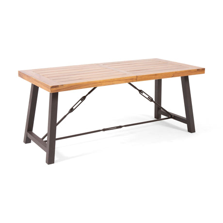 Outdoor Dining Table With Slat Wooden Panel And Turnbuckle Accents - Teak - Best Buy Furniture