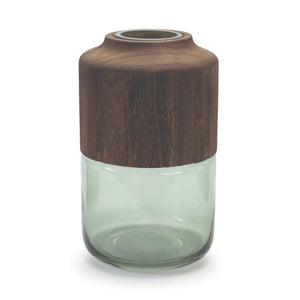 Sage Glass Vase with Wood Accent 11"h