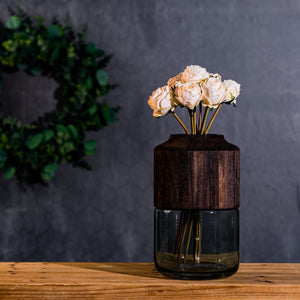 Sage Glass Vase with Wood Accent 11"h