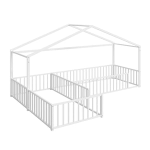 L-Shaped Montessori Bed For 2 Kids With Partitioned Fence