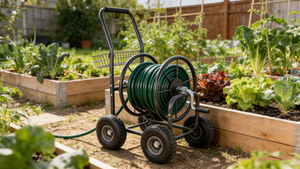 Garden Hose Reel Cart - 4 Wheels Portable with Storage Basket