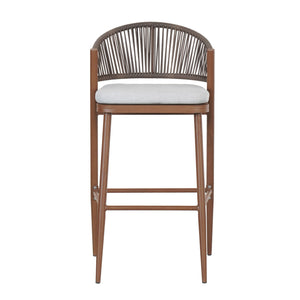 Outdoor Bar Height Metal Frame Counter Stools With Scallop Shaped Backrest & Water Resistant Cushions
