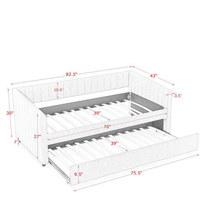 Upholstered Daybed With Trundle With Vertical Stripes