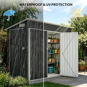 4 x 8 Ft Galvanized Steel Outdoor Storage Shed with 3 Access Doors