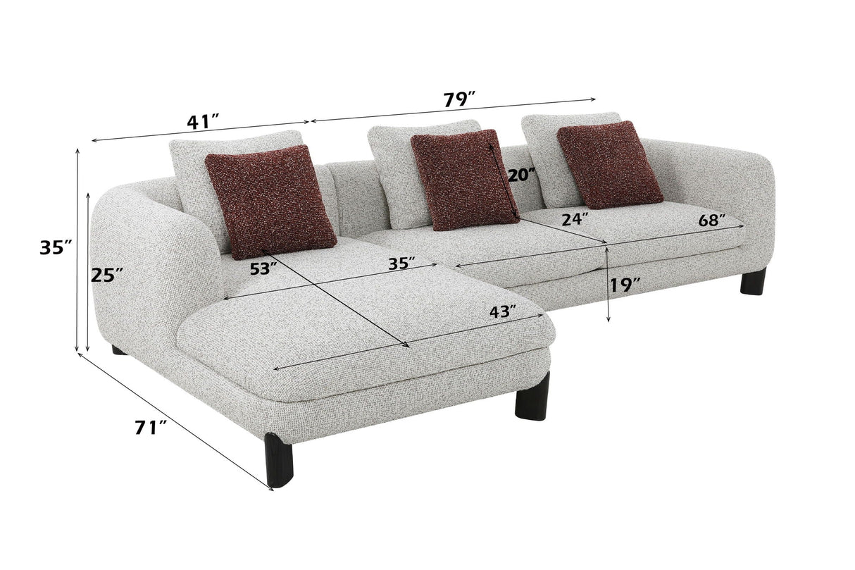 Mardi - Tweed Sectional Sofa With 3 Pillows - Maroon / Beige - Best Buy Furniture