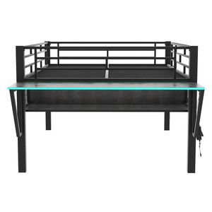 Gaming - Full Size Loft Bed With Desk, LED - Black