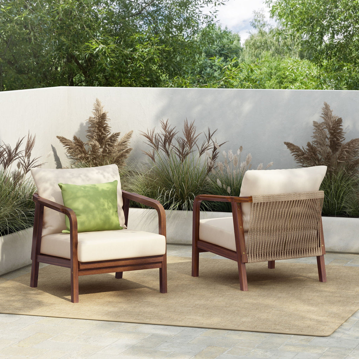 Outdoor Lounge Chair With Woven Backrest, Solid Wood Frame, Comfortable Cushions - Best Buy Furniture