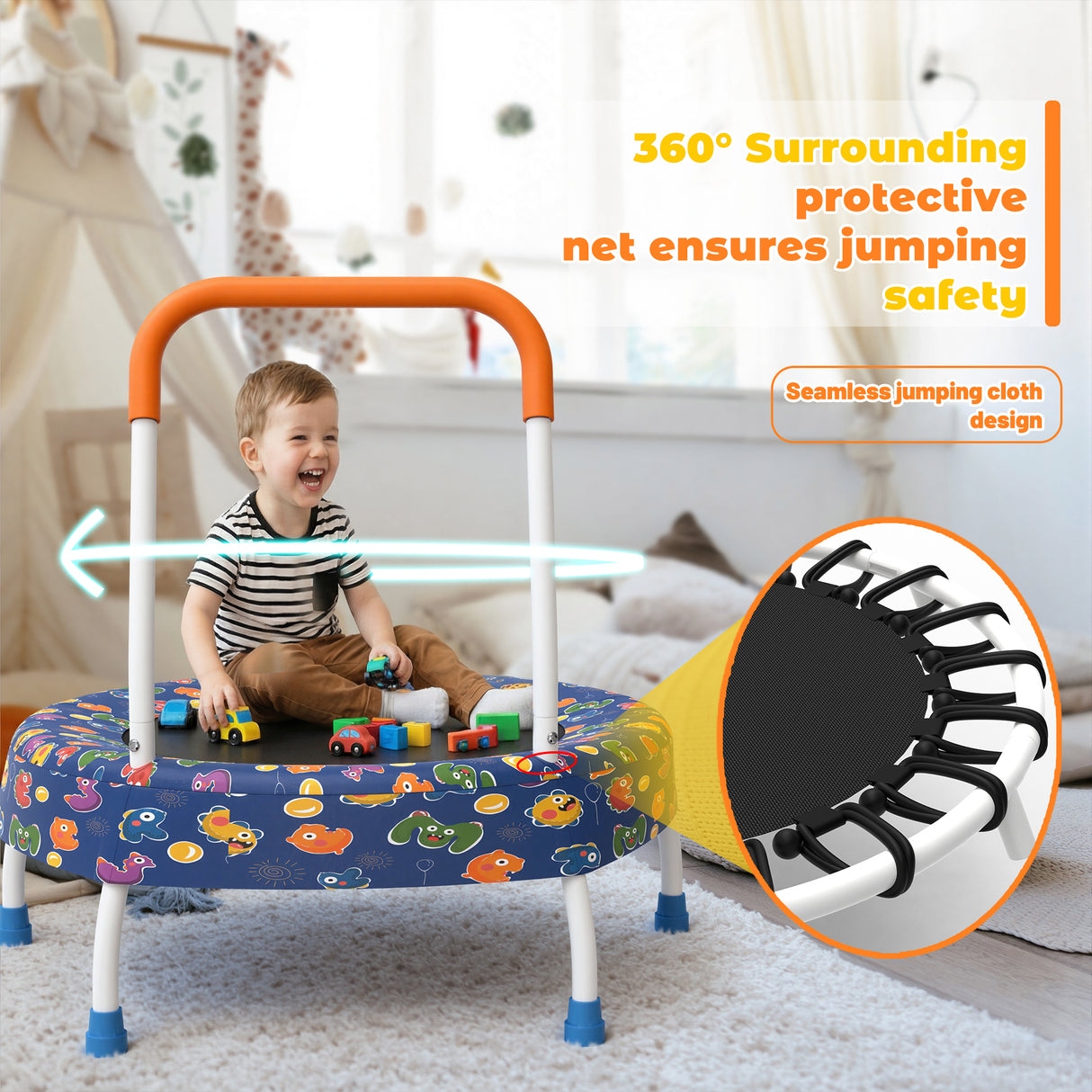 28-Inch Toddler Trampoline for Kids with Handle