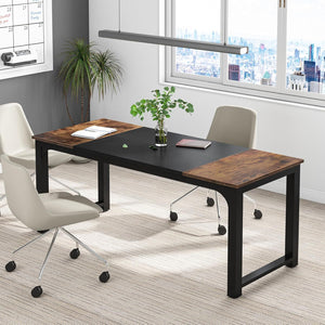 Executive Office Desk, Large Computer Workstation With Thick Frame - Brown / Black
