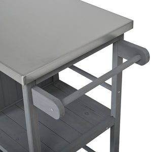 Outdoor Kitchen Island Prep Station With Lockable Wheels, Ample Storage, Towel & Spice Racks