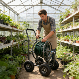 Garden Hose Reel Cart - 4 Wheels Portable with Storage Basket