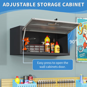 Heavy Duty Metal Wall Mounted Tool Storage Cabinet Steel Metal Garage Storage Cabinet - Black / Gray