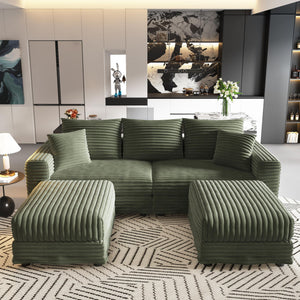 Convertible Deep Seat Sofa With Soft Pillows And Ottomans