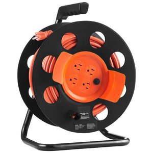100FT Extension Cord Reel with 4 Outlets and Dust Cover