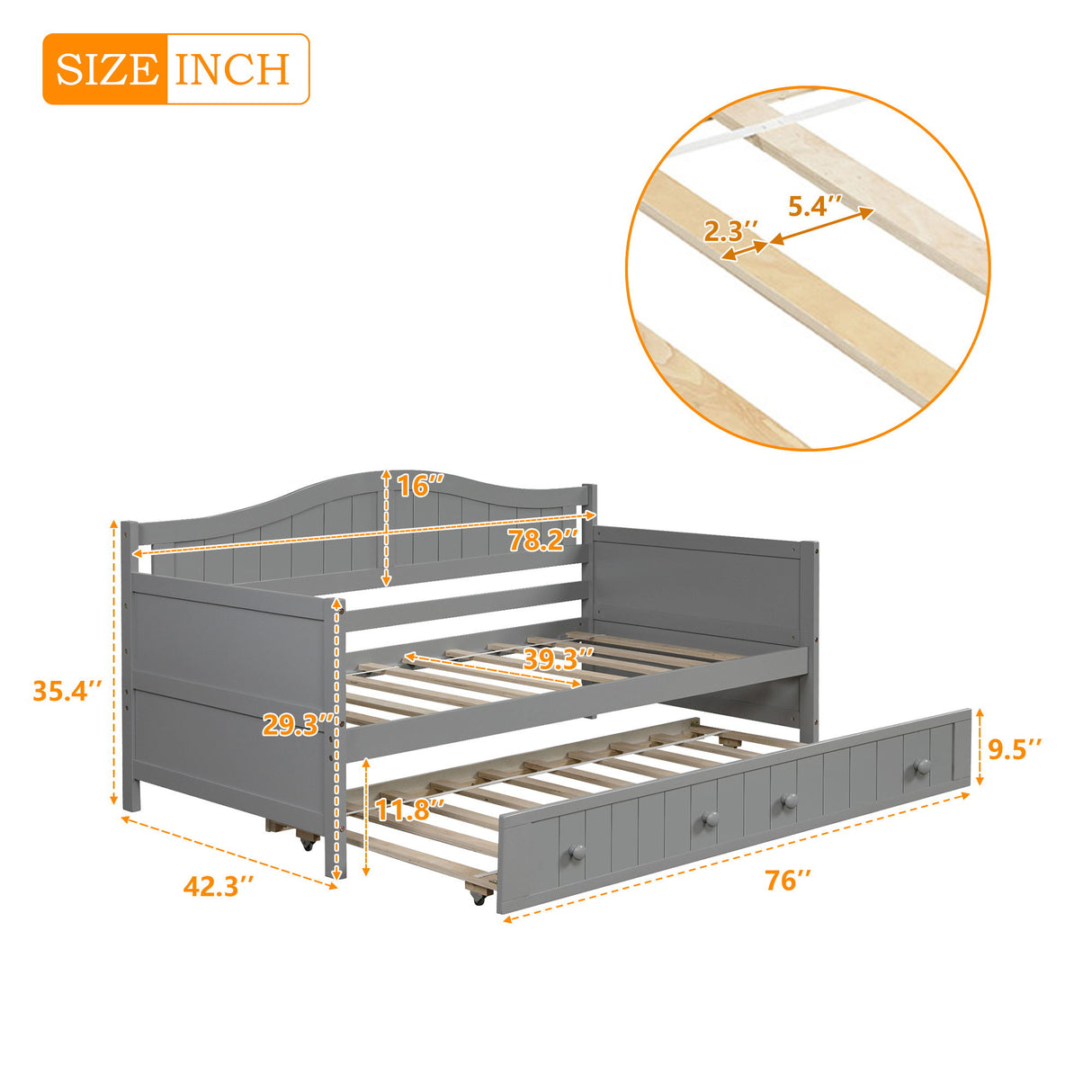 Wooden Daybed, Sofa Bed, No Box Spring Needed