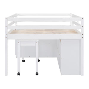 Loft Bed With Retractable Writing Desk And 4 Drawers, With Lateral Portable Desk And Shelves