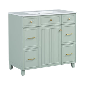 Bathroom Vanity With Ceramic Sink, Soft Close Doors, Adjustable Shelves