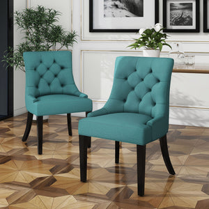 Dining Chair (Set of 2) With Upholstered Diamond Tufting And Espresso Birch Legs - Teal - Best Buy Furniture