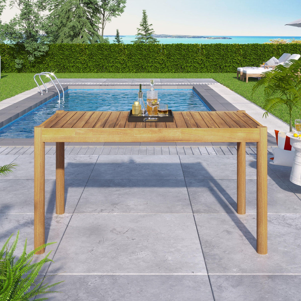 Classic Patio Dining Table, Acacia Wood - Light Teak - Best Buy Furniture