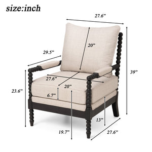 Rubber Wood Accent Chair with Upholstered Fabric