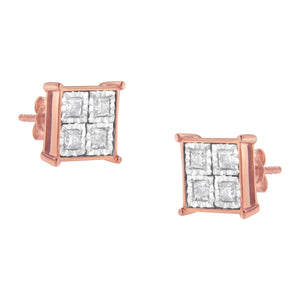 Rose Gold Plated Sterling Silver Diamond Composite Stud Earrings (3/4 cttw, J-K Color, I1-I2 Clarity)