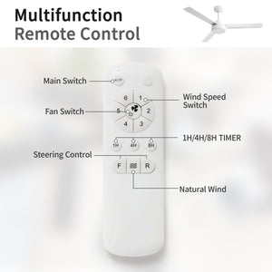 52" Ceiling Fan Without Light with Remote Control and Reversible DC Motor