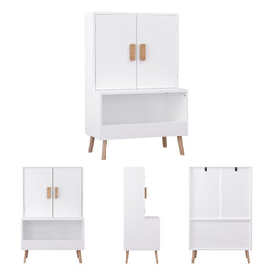 Toy Storage Cabinet With Doors And Open Shelf, Toddler Bookshelf For Playroom - White
