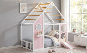 Twin House Bed with Slide, Ball Light Strip