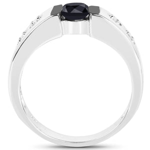 0.56 Carat Genuine Black Diamond and White Diamond .925 Sterling Silver Ring