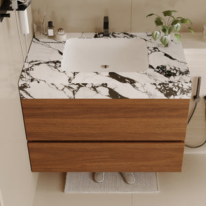 29.9" Modern Floating Bathroom Vanity with Faux Marble Top