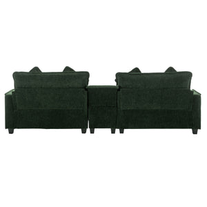 Sectional Sofa Upholstered Sofa With Two Removable Ottoman, Two USB Ports, Two Cup Holders And Large Storage Box For Living Room