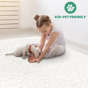 Cream Medallion Area Rug with High-Low Pile - 6'7" x 9"