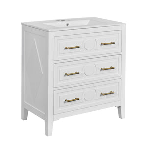 Retro Bathroom Vanity With Sink Combo, Free Standing Single Set With 3 Drawers