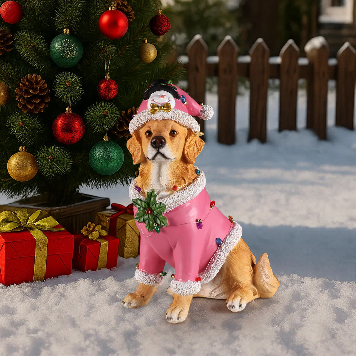 Christmas Golden Retriever Statue