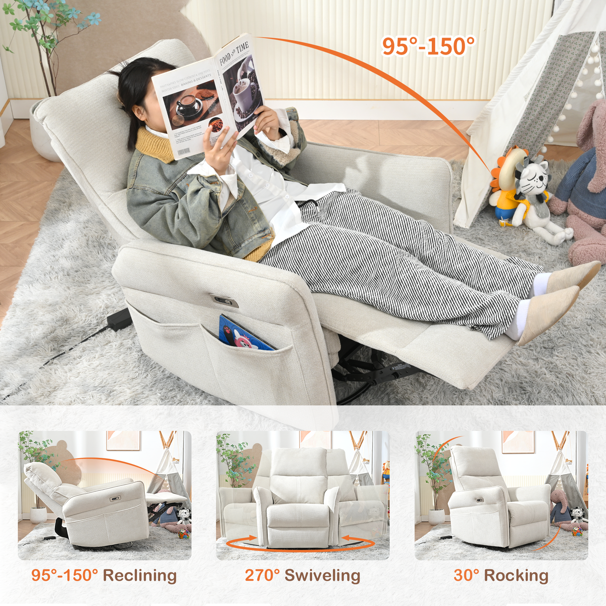 270° Power Swivel Rocker Recliner Chair for Adults
